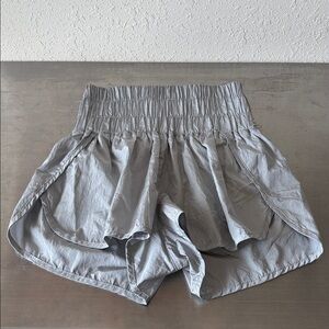 Free People Movement Gray Smocked Split-Hem Active Shorts✨